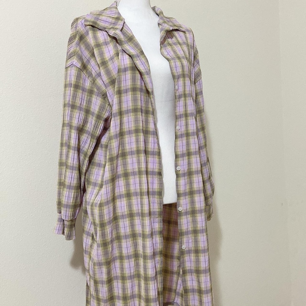 Pastel purple and yellow plaid dress shirt